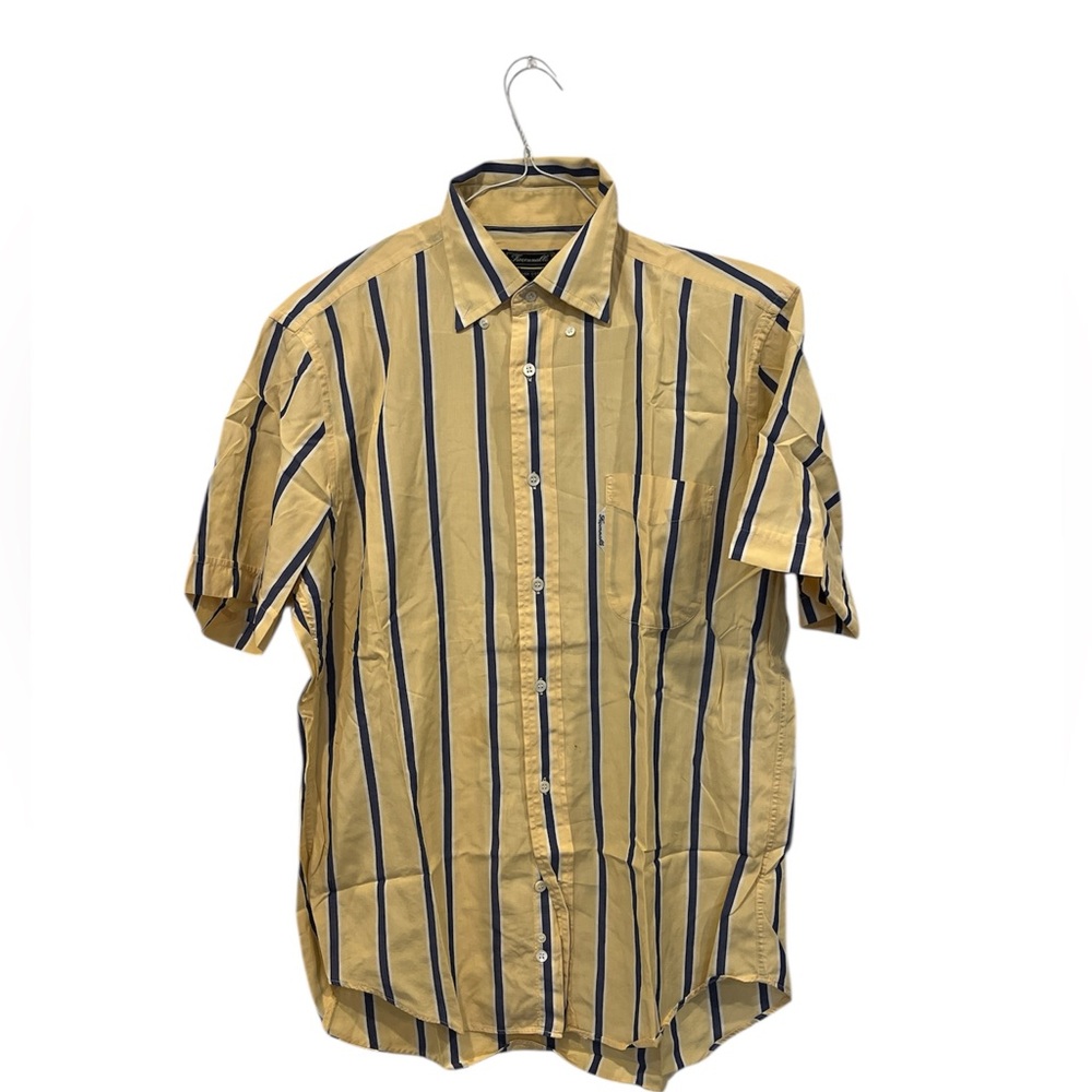 Faconnable Men’s Blue Yellow Striped Short Sleeve Button Up Shirt Size 4 EUC